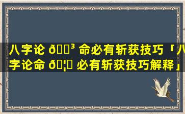 八字论 🌳 命必有斩获技巧「八字论命 🦆 必有斩获技巧解释」